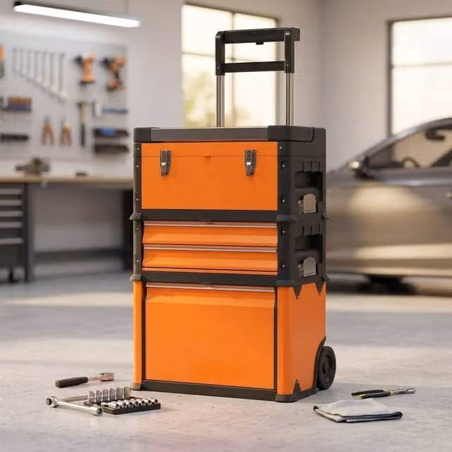 STILVORA Stackable Rolling Toolbox Organiser Set with Inserts, Orange