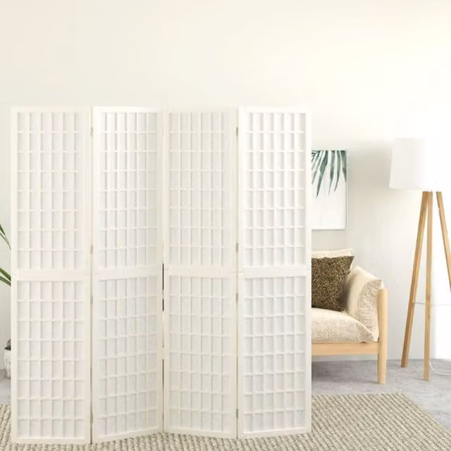 Berkfield Home Japanese Style 4-Panel Folding Room Divider, White, W: 160 cm, H: 170 cm