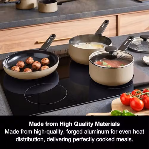 Morphy Richards 5-Piece Aluminium and Ceramic Saucepan and Frying Pan Set, Beige – 7
