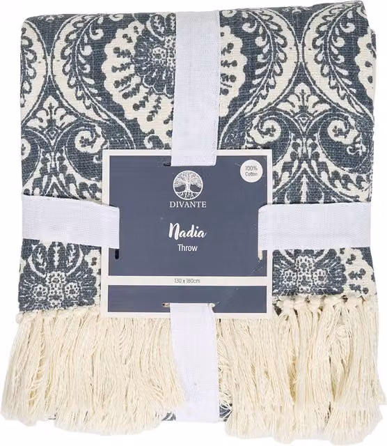 Divante Nadia Checked Cotton Throw in Blue, W/D/H: 130 x 130 cm