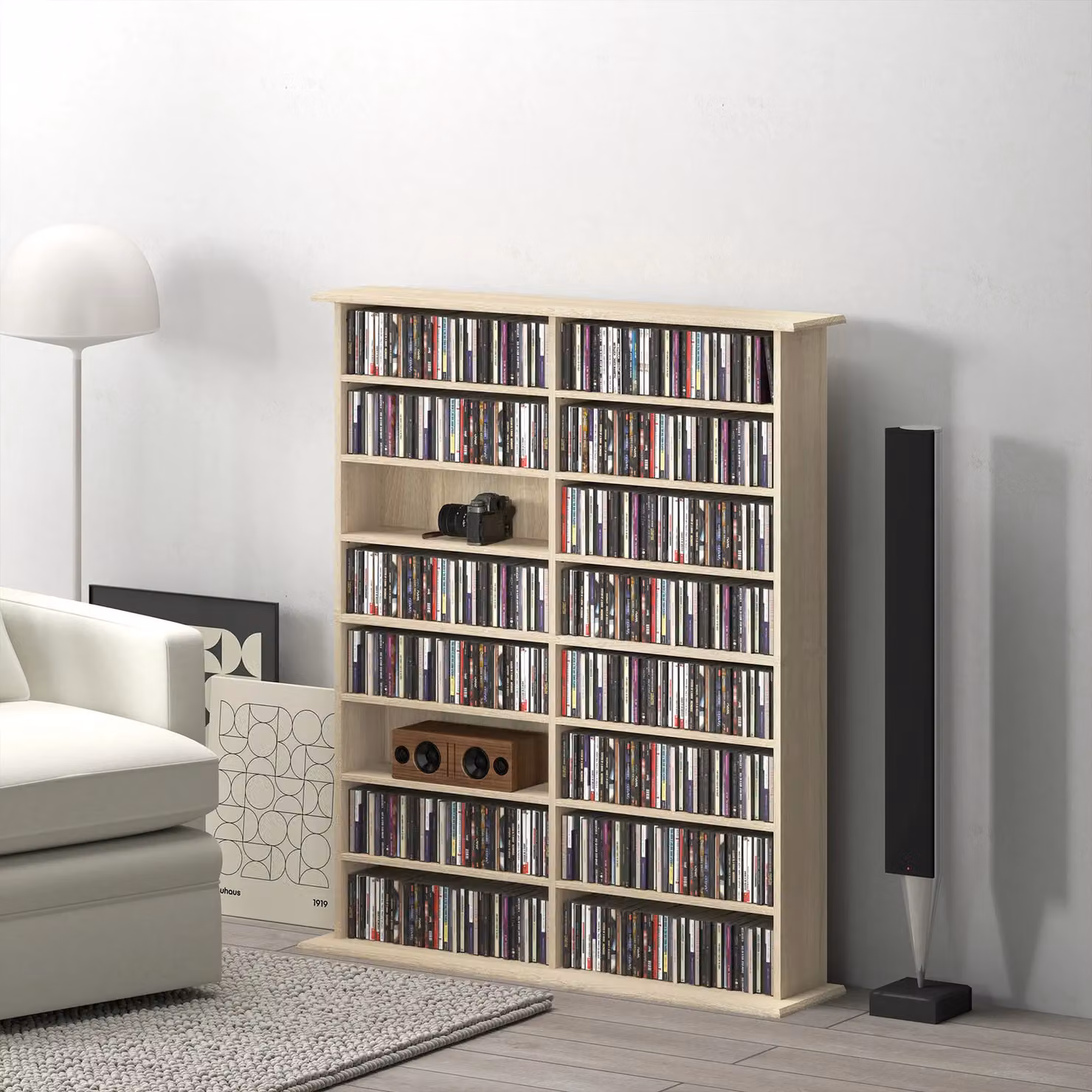HOMCOM Modern CD and DVD Storage Unit with Adjustable Shelves in Sand Beige – 2