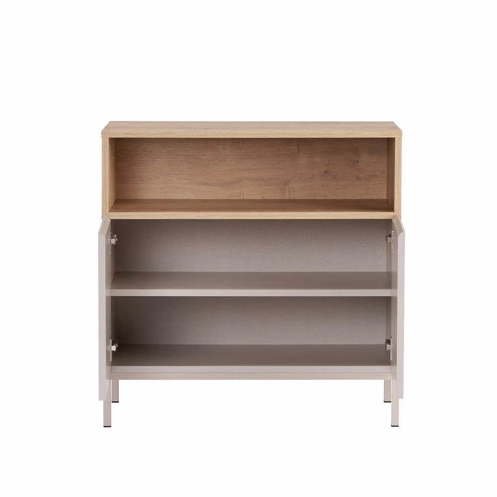 CALICOSY Oliver Small Sideboard with 2 Doors and 1 Niche, Beige, W: 80 cm, H: 80 cm, D: 40 cm – 2