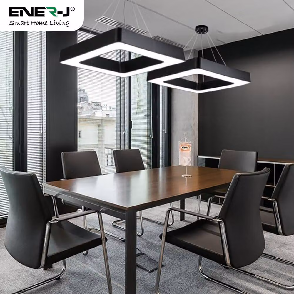 ENER-J Modern Square Hollow LED Pendant Light, Black, 40W, 6500K Cool White, 80cm – 4
