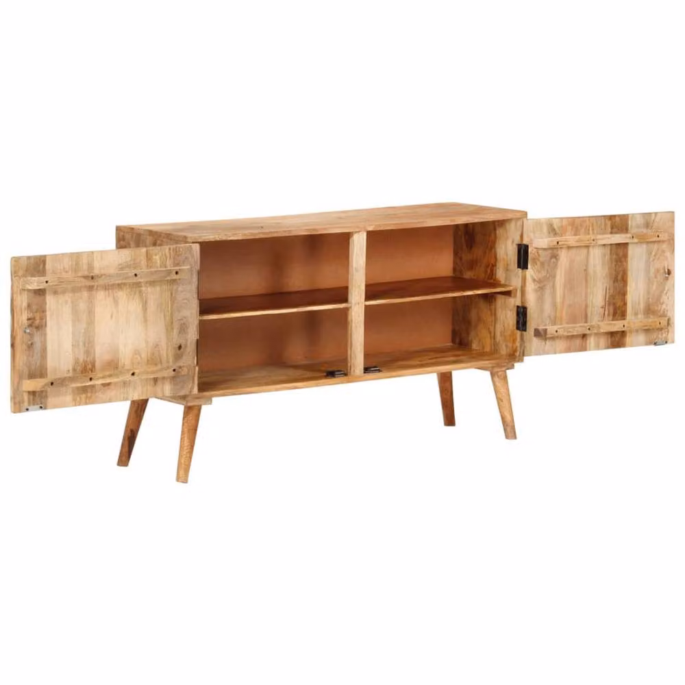Berkfield Home Mid Century Geometric Solid Mango Wood Sideboard in Brown and White, W/D/H: 110 x 30 x 60 cm – 2