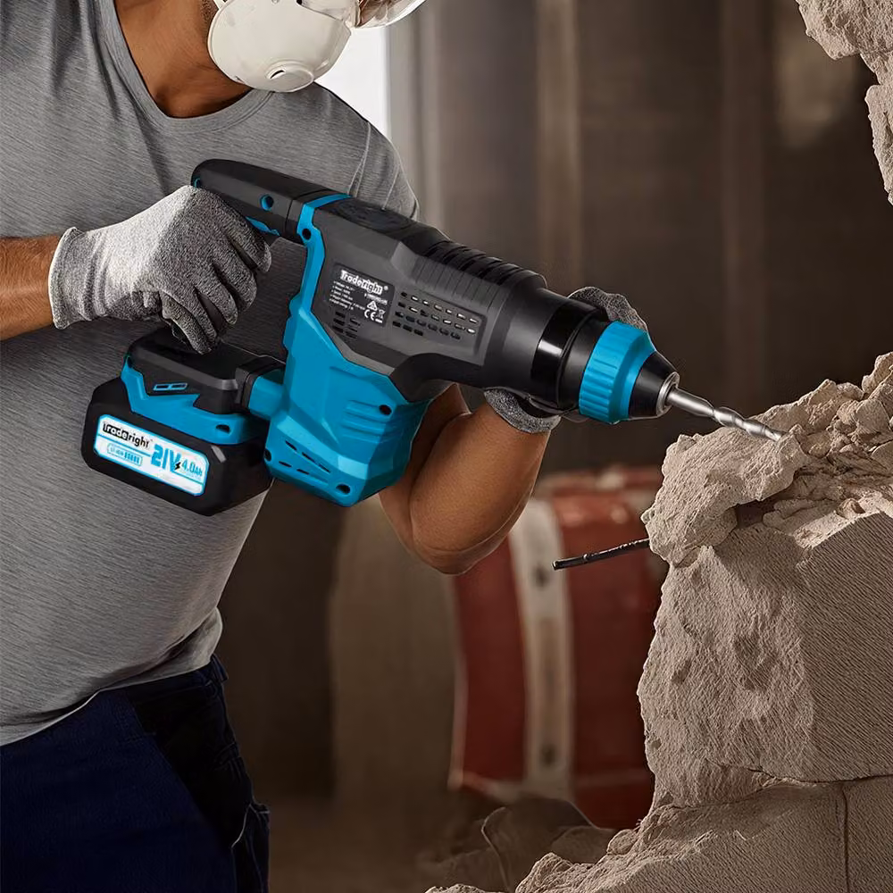 Traderight 21V Brushless Cordless SDS-Plus Rotary Hammer Drill in Blue and Black – 3