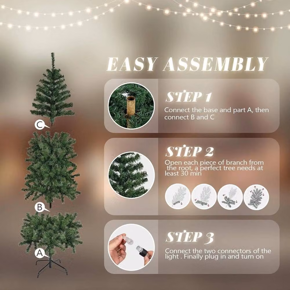 Kelvenix Slim Pre Lit Pencil Christmas Tree in Green with Warm White LED Lights – 3