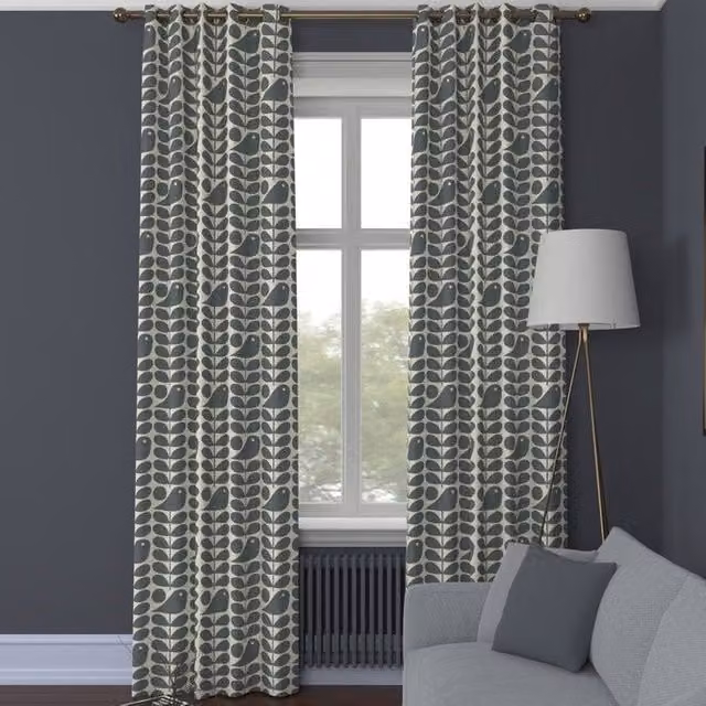 Orla Kiely Early Bird Made to Measure Blackout Eyelet Curtains in Cool Grey