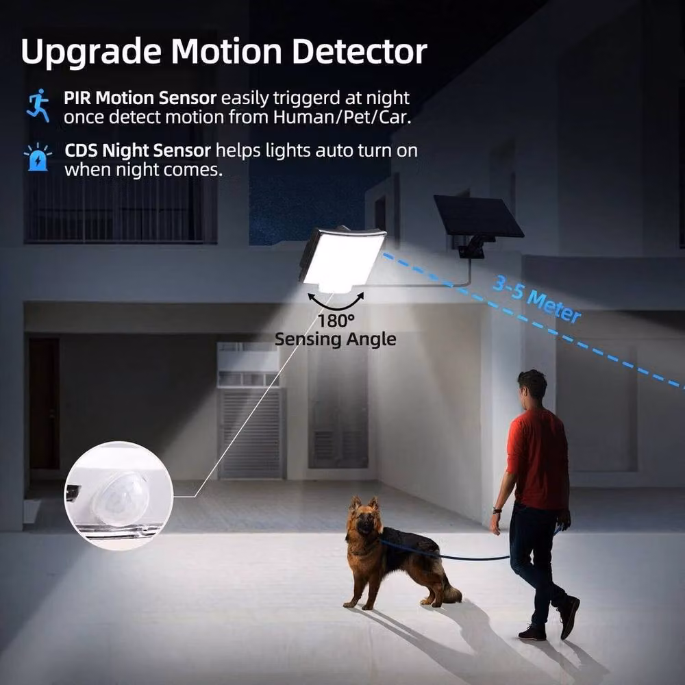 FLAVORA Solar Powered LED Outdoor Wall Security Floodlight with Motion and Dusk Sensors in Black – 6