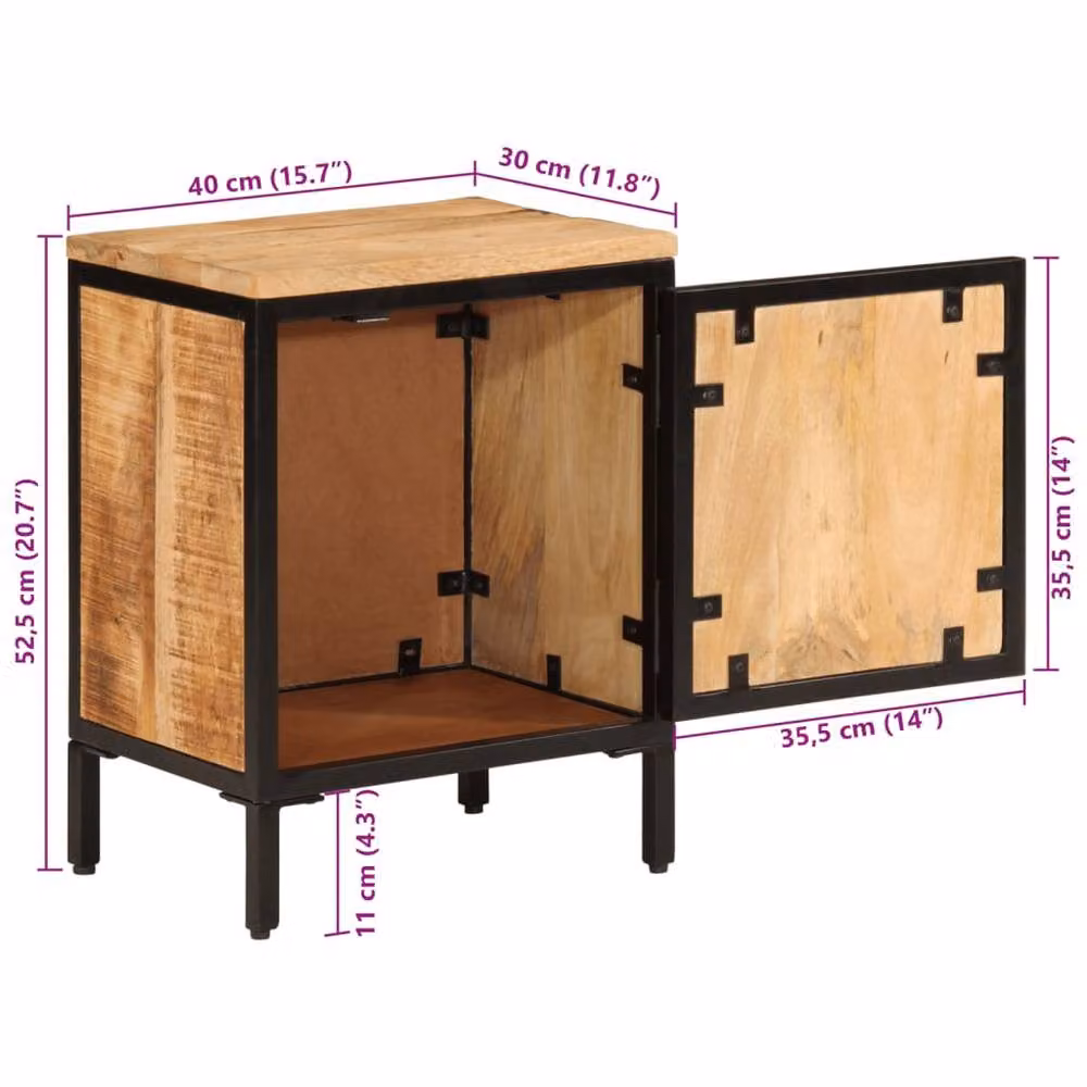 Berkfield Home Bed Cabinet in Brown Solid Rough Mango Wood, W/D/H: 40 x 30 x 52.5 cm – 8