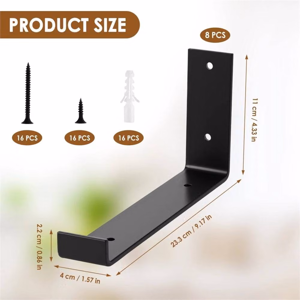 SPETLEK 8 Pack Heavy Duty Industrial Iron Wall Brackets in Matt Black – 2