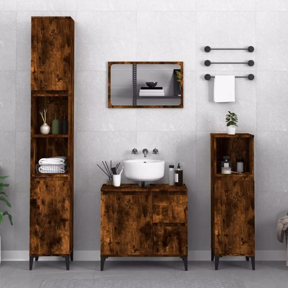 Berkfield Home Smoked Oak Bathroom Cabinet in Brown, W/D/H: 30 x 30 x 190 cm – 2