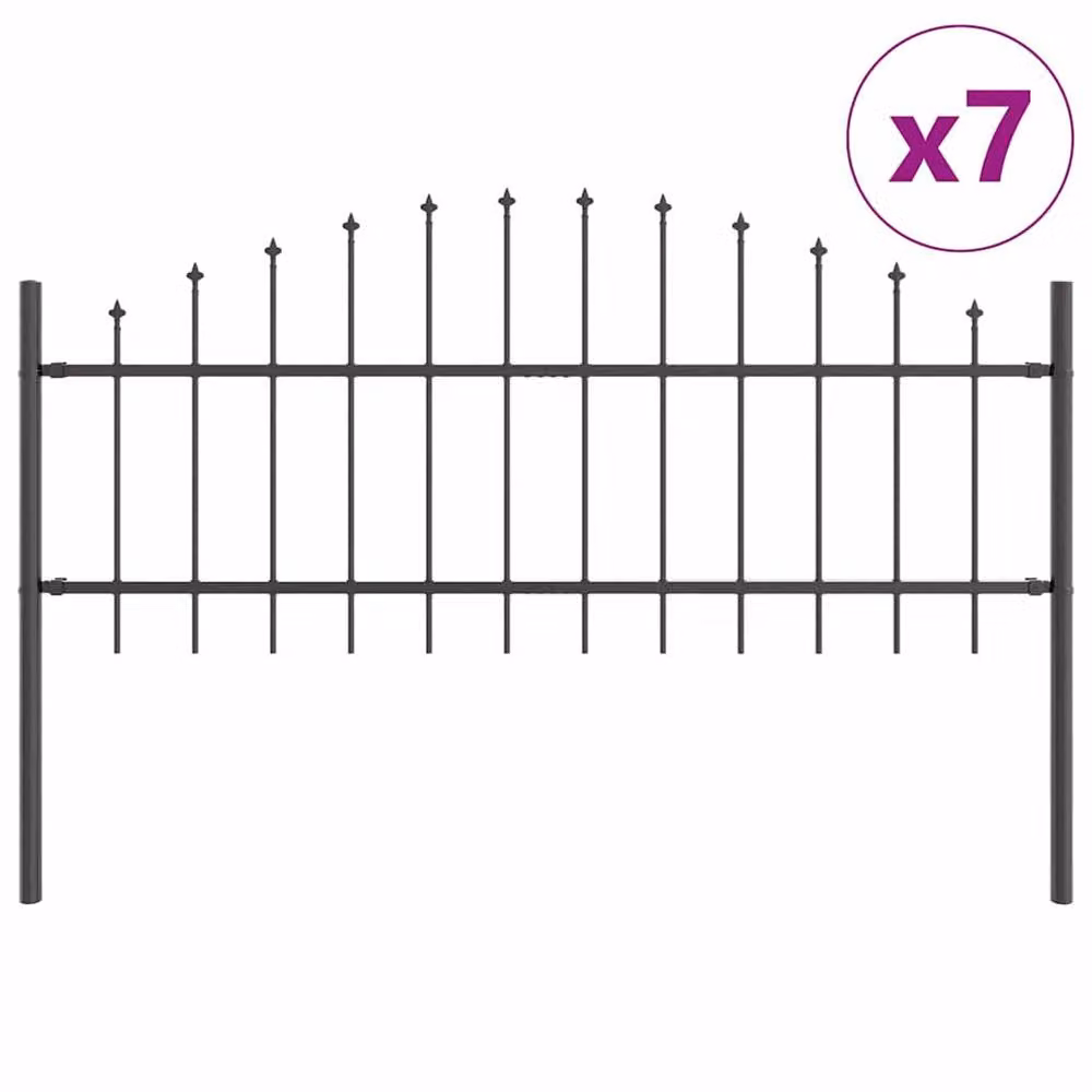 Berkfield Home Modern Hoop Top Garden Fence in Grey Steel, W: 11.9 m x H: 1.2 m – 3