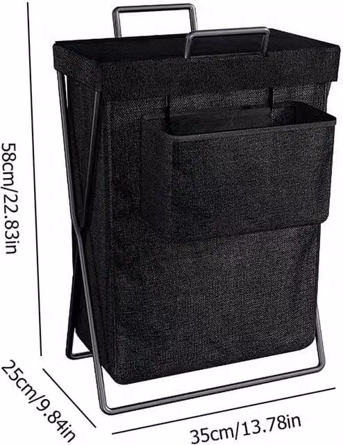 FORGEVIO Black Fabric Laundry Basket with Lid and Removable Hanging Bag