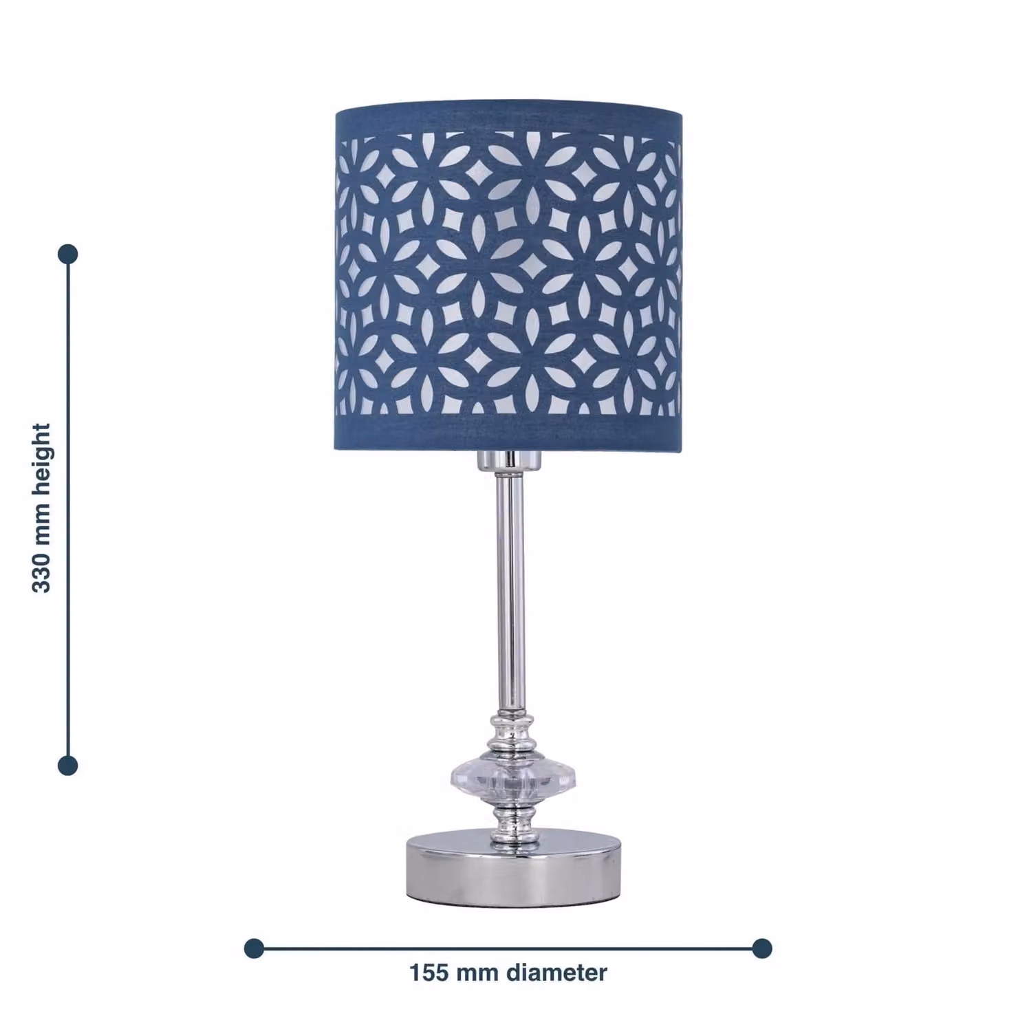 First Choice Lighting Chrome Jewelled Table Lamp with Navy Blue Fabric Cut Out Shade – 5