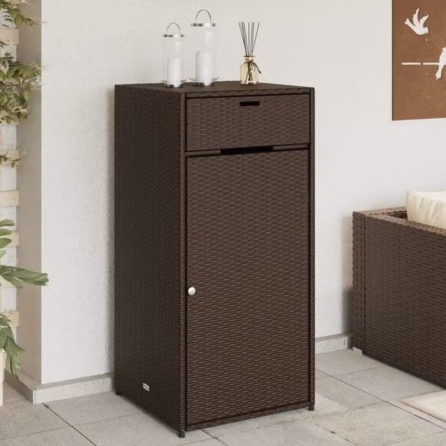 Berkfield Home Brown Poly Rattan Garden Storage Cabinet W/D/H: 55 x 55 x 111 cm – 1