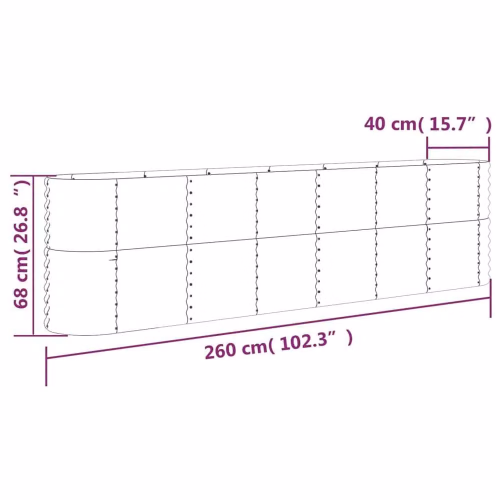 Berkfield Home Garden Powder-coated Steel Raised Bed in Brown, W: 260 cm, D: 40 cm, H: 68 cm – 4