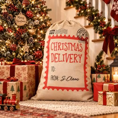 Shatchi Large Beige Jute Christmas Delivery Sack with Drawstring, W: 48 cm, H: 78 cm – 5