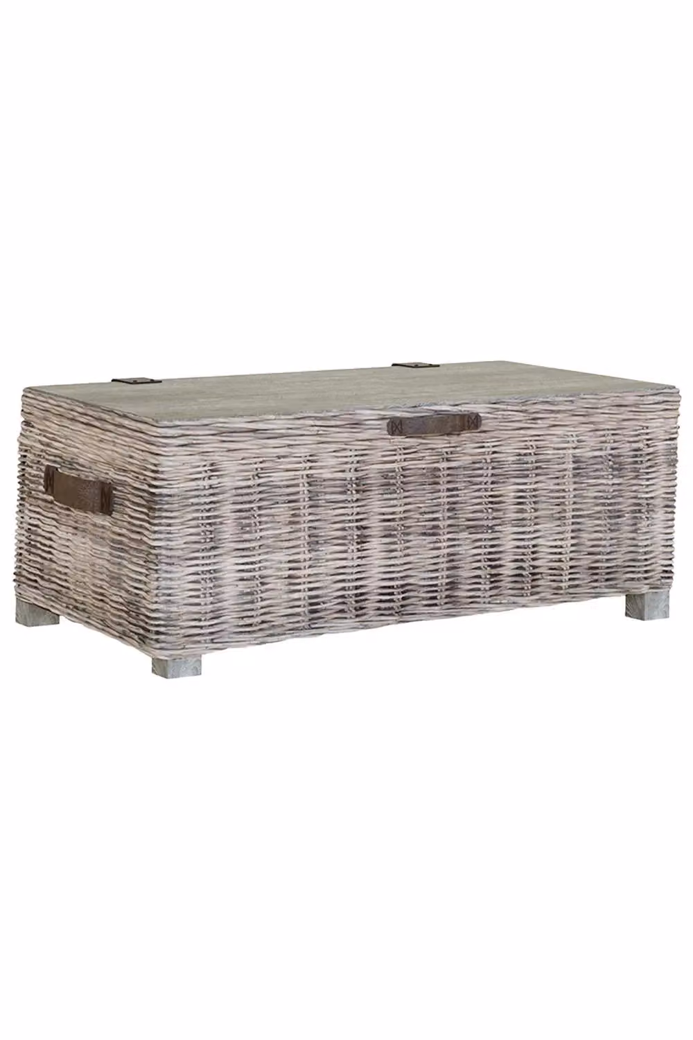 FWStyle Ready Assembled Lift Up Storage Coffee Table in Natural Kubu Rattan and Greywash Pine – 2