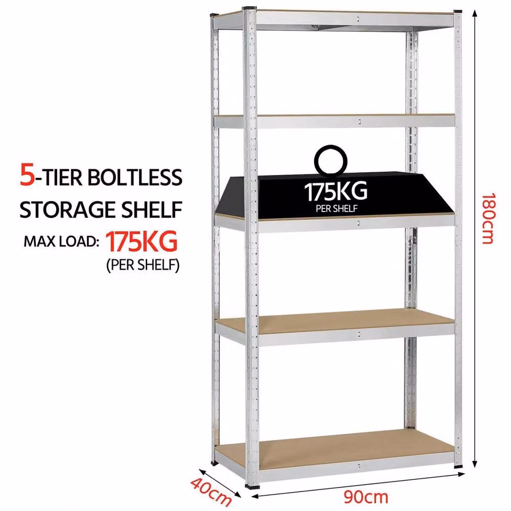 KORVIXA 5 Tier Metal Garage Shelving Unit in Silver, W/D/H: 100 x 100 x 180 cm – 2