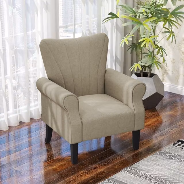 HOMCOM Modern Upholstered Accent Armchair with Solid Wood Legs in Beige