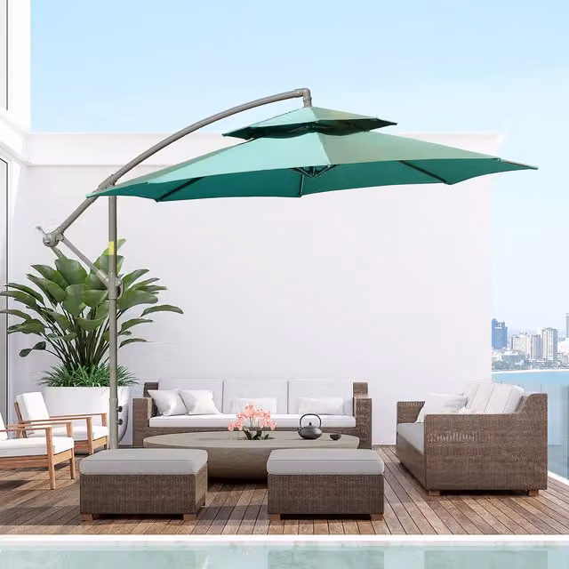 Outsunny 2.7m Green Double Tier Cantilever Banana Parasol with Crank Handle