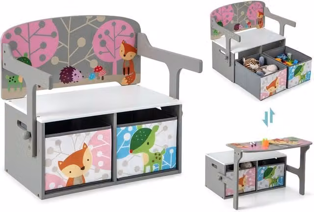 Costway 3-in-1 Convertible Activity Bench Table and Chair Set with Toy Storage in Grey