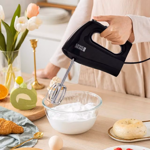 Livingandhome 5-Speed Electric Handheld Egg Beater Kitchen Mixer in Black