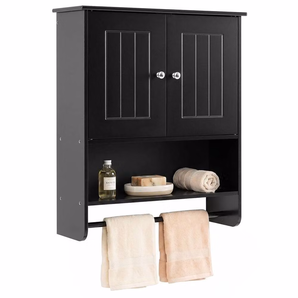Havendro Black Matt Wall Mounted Bathroom Medicine Cabinet with Hinged Doors and Internal Shelves – 3