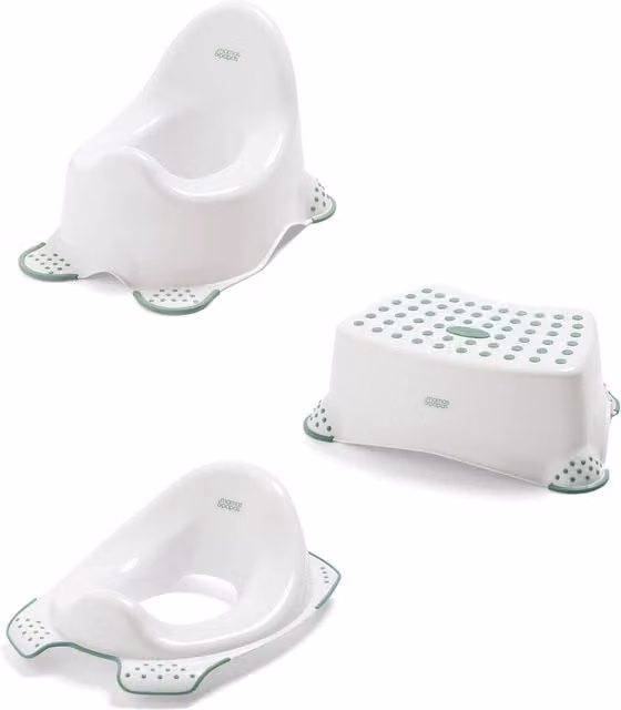 Mamas & Papas Toilet Training Essentials Bundle, 3 Pieces, Eucalyptus Green and White with Non-Slip Rubber Base