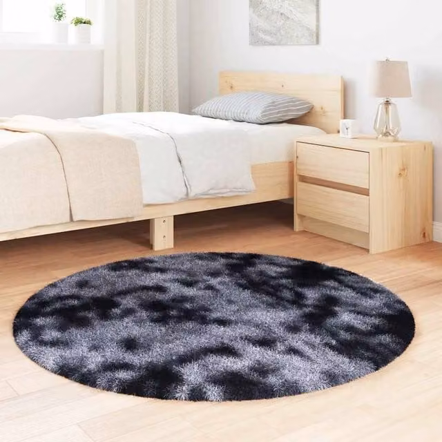 Berkfield Home NAVARRA Shaggy High Pile Round Rug, Grey, W/D: 120 x 120 cm – 1