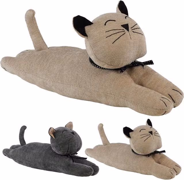 GEEZY Large Weighted Cat Door Stop with Animal Design in Beige and Grey