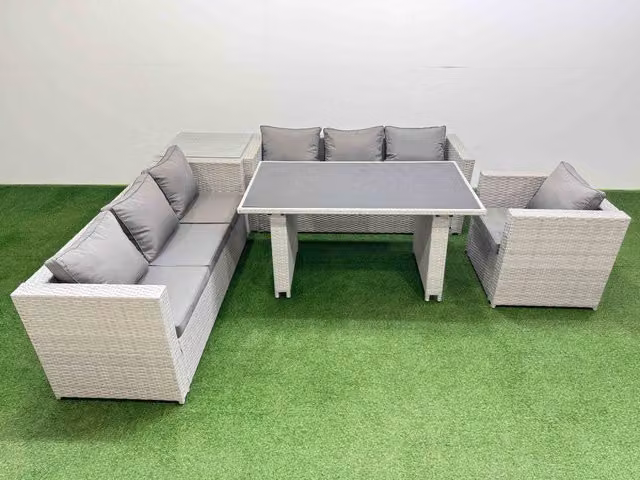Fimous Modern Rattan Garden Furniture Set with Side Table in Light Grey