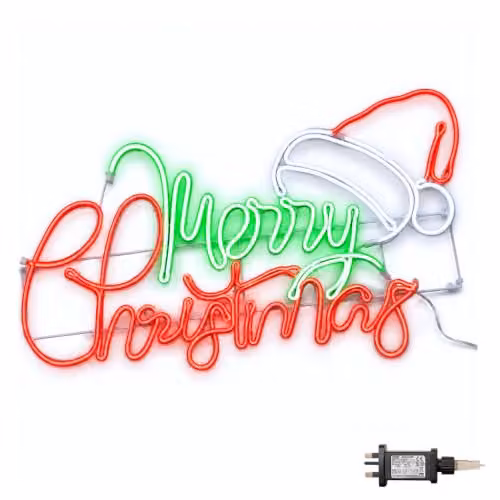 Samuel ALEXANDER Multicolour Merry Christmas LED Neon Sign with Flashing Santa Hat, W: 94 cm, H: 53 cm – 2