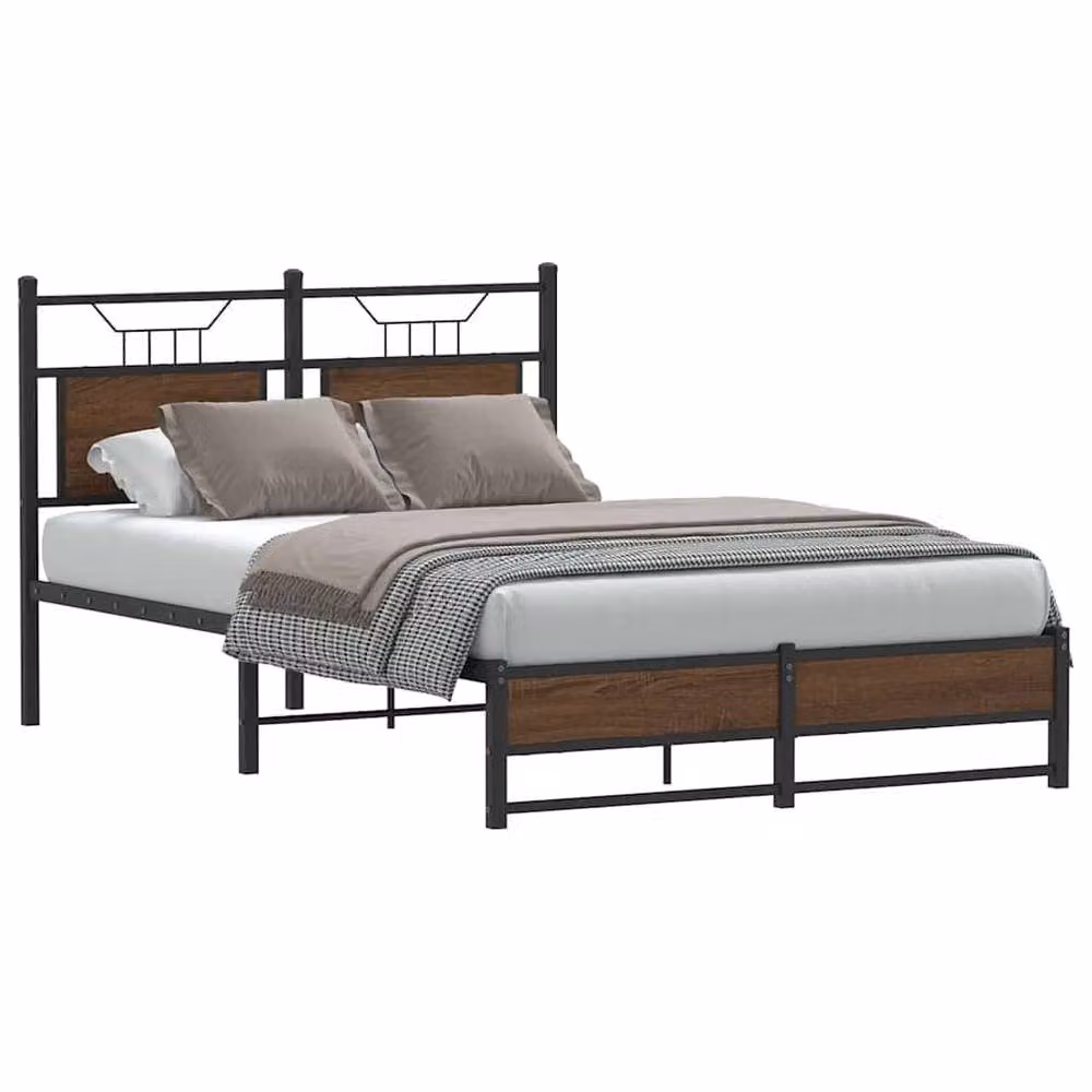 Berkfield Home Small Double Wood and Metal Bed Frame, Brown Oak, W/D/H: 120 x 190 cm – 2