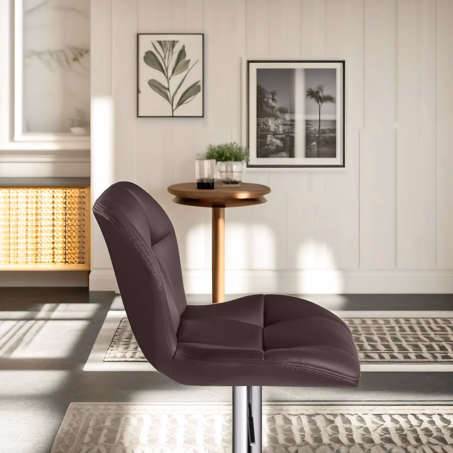 FURNOS Set of 2 Brown Synthetic Leather Height Adjustable 360 Swivel Barstools with Backrest – 3