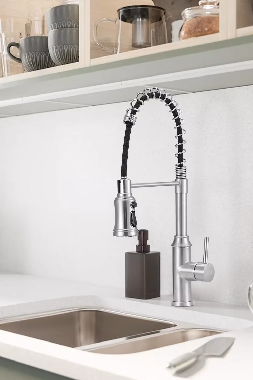 Living and Home Stainless Steel Kitchen Swivel Pulldown Faucet with Spray Function in Silver and Chrome – 3