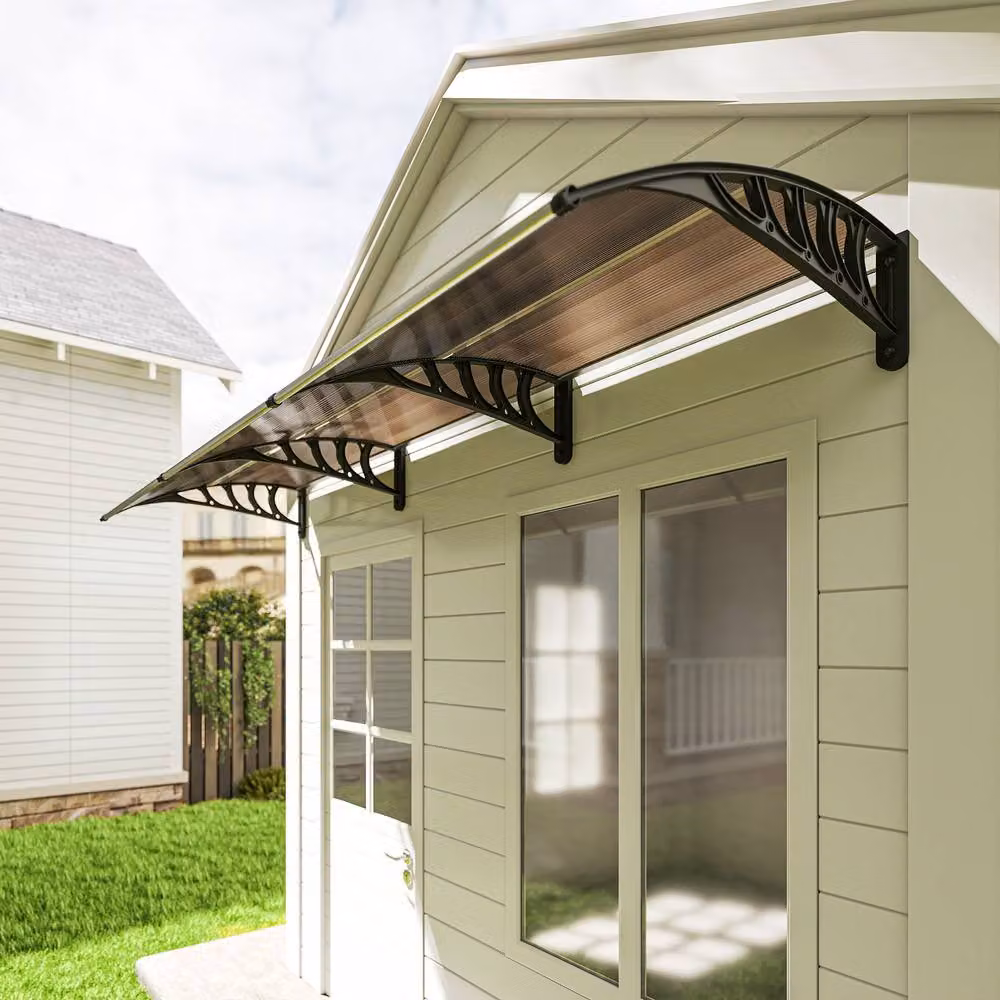 Outsunny Rolipo Wall-Mounted Front Door Canopy Awning in Brown, W: 303 cm, D: 96 cm – 9
