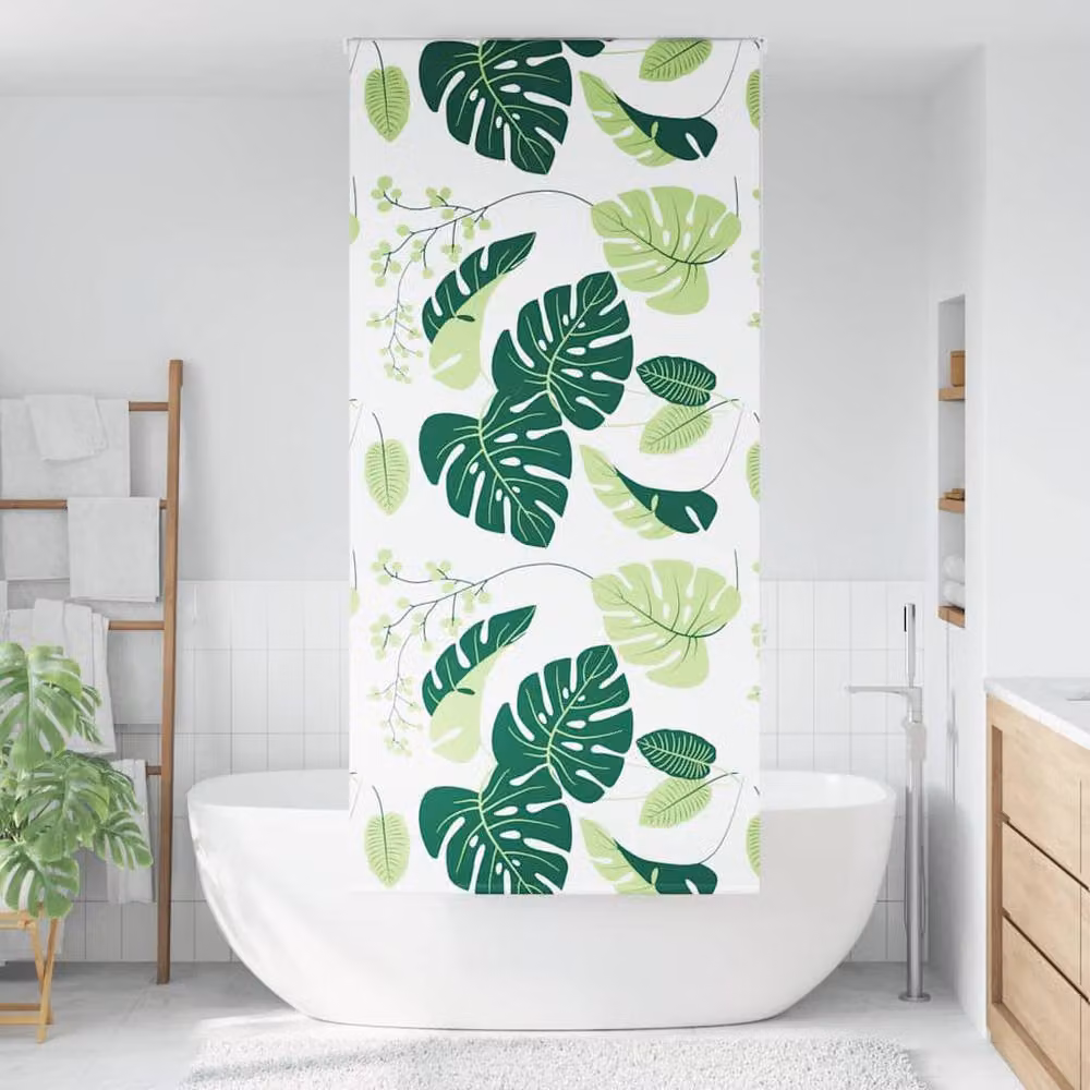 Berkfield Home Green Floral Shower Roller Blind, W: 110 cm, H: 240 cm – 2