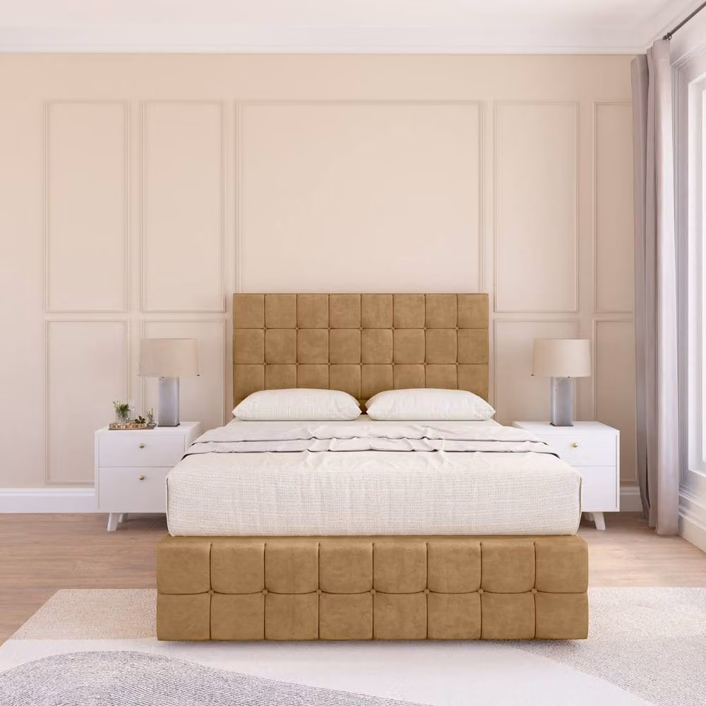 Sloomy Berlin Divan Bed Base with Chesterfield Upholstered Headboard and Footboard, Brown, W/D/H: 120 x 200 cm