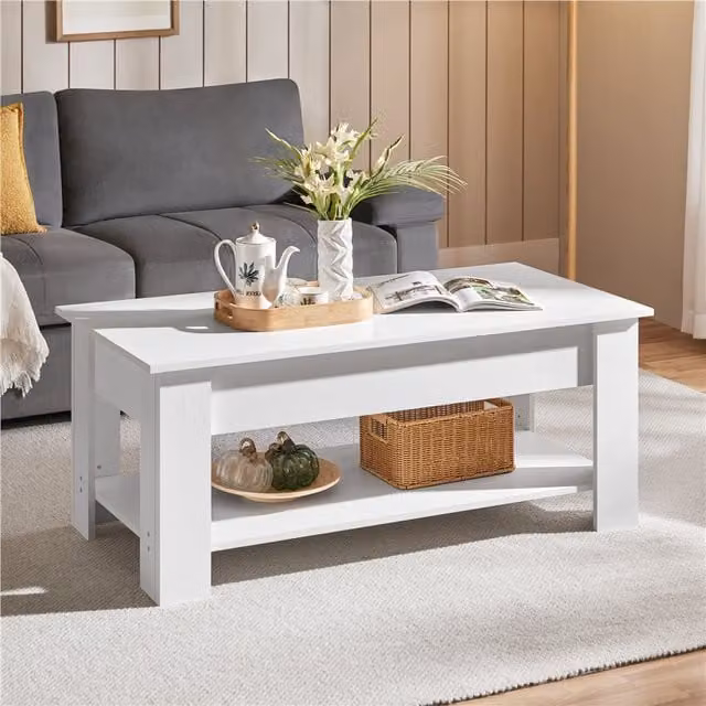 Yaheetech Modern White Lift Top Coffee Table with Hidden Storage
