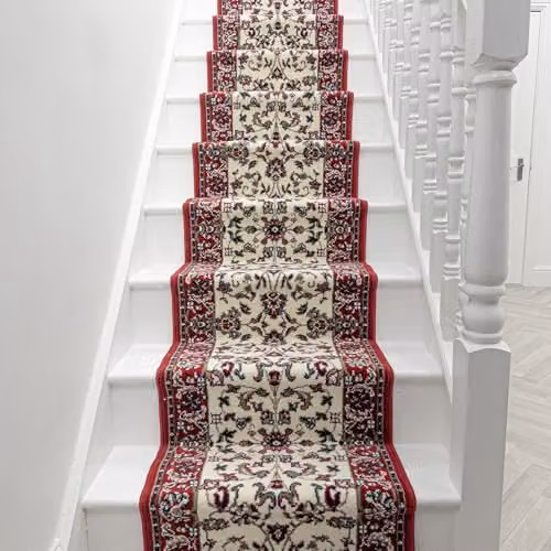 runrug Oriental Machine Woven Stair Runner in Beige and Multicolour, W: 60 cm, L: 600 cm, Thickness: 9 mm – 5