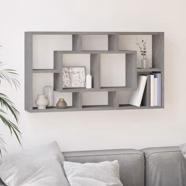 Berkfield Home Wall Mounted Cube Display Shelf with 8 Compartments in Matt Concrete Grey – 1