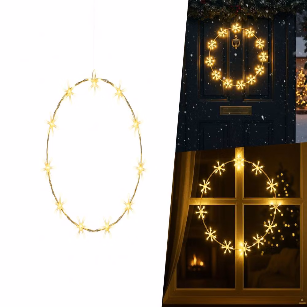 Pegdev Outdoor Christmas Metal Wreath with Warm White LED Lights and 8 Functions, Diameter: 55 cm – 3