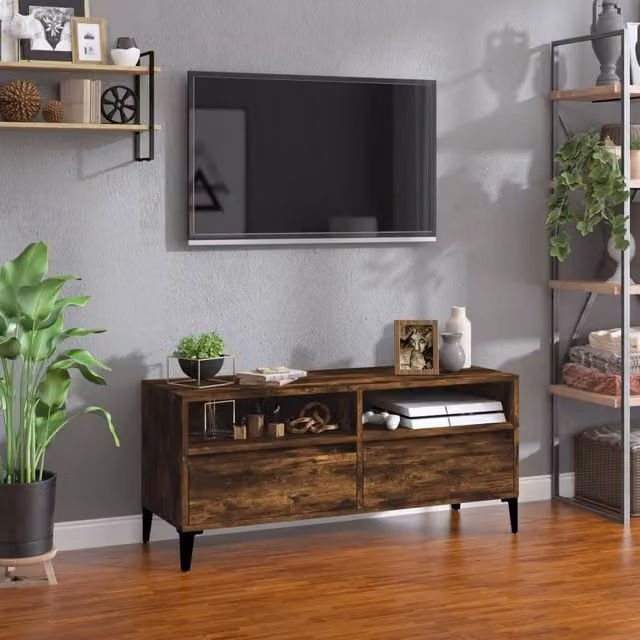Berkfield Home TV Cabinet in Smoked Oak Brown, W/D/H: 100 x 34.5 x 44.5 cm – 1
