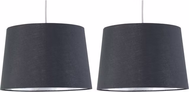 First Choice Lighting Zoey Set of 2 Grey and Silver Fabric Cylinder Easy Fit Pendant Lamp Shades