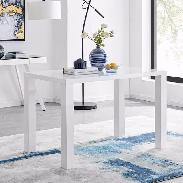 Pivero Modern High Gloss Rectangular Kitchen Dining Table for 4 Seats, White