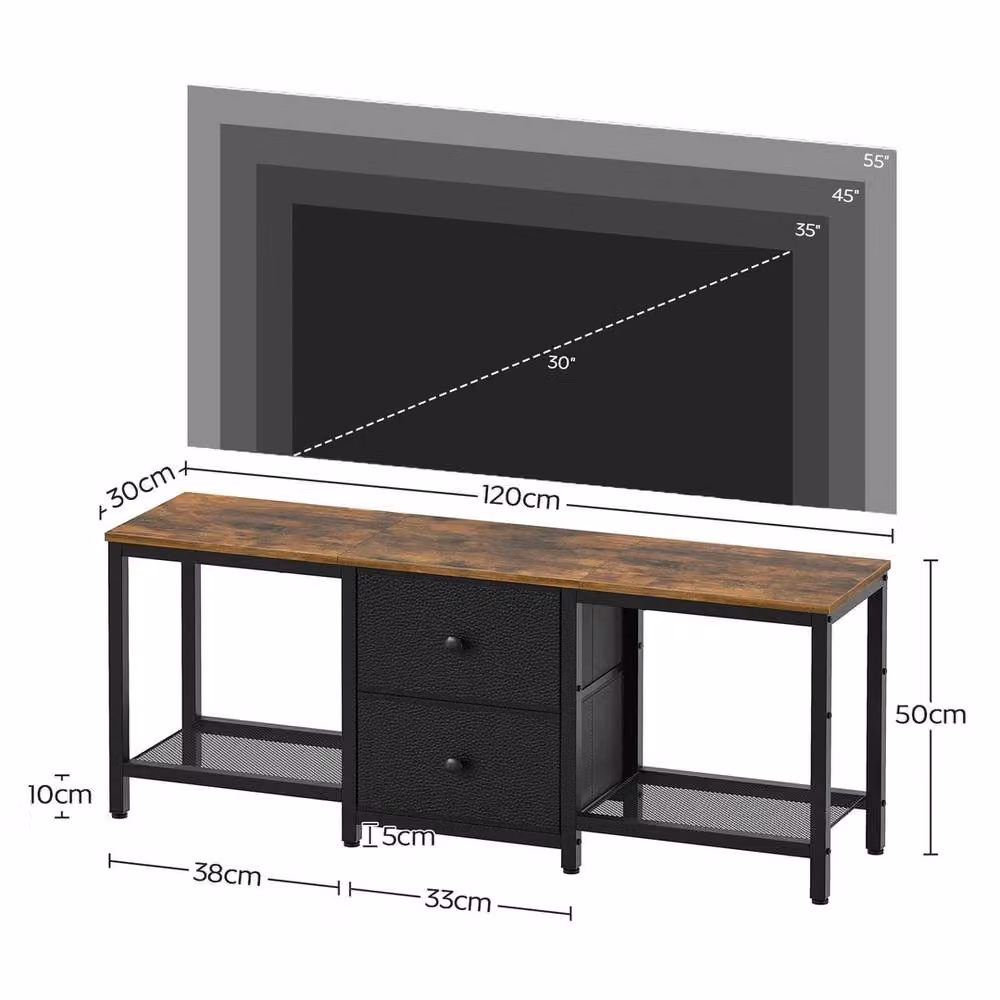 FORGEVIO Rustic Brown TV Cabinet Stand, W/D/H: 120 x 30 x 50 cm – 2