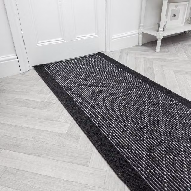 runrug Boulevard Non-Slip Hardwearing Hallway Runner Rug in Black, W: 80 cm, L: 420 cm