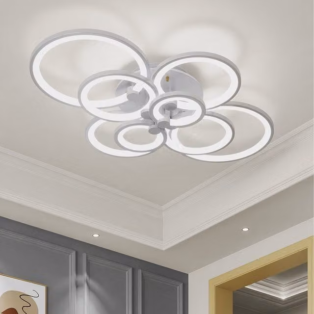 Komore Modern Round LED Semi Flush Ceiling Light in White
