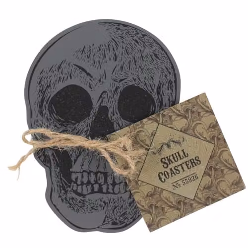Something Different Set of 4 Round Wood Skull Coasters in Brown and Grey, W/D: 9 x 9 cm, H: 0.6 cm – 1